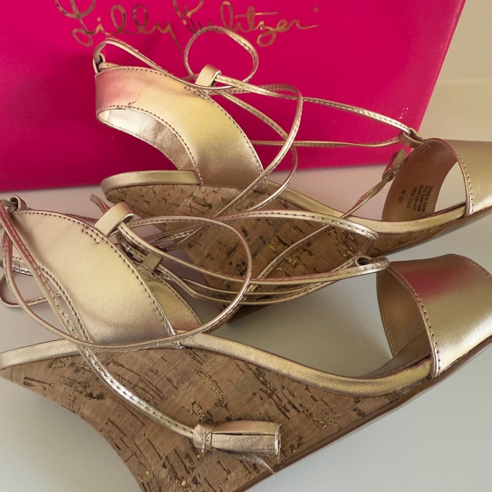 Lilly Pulitzer Gold Metallic Aria Wedge